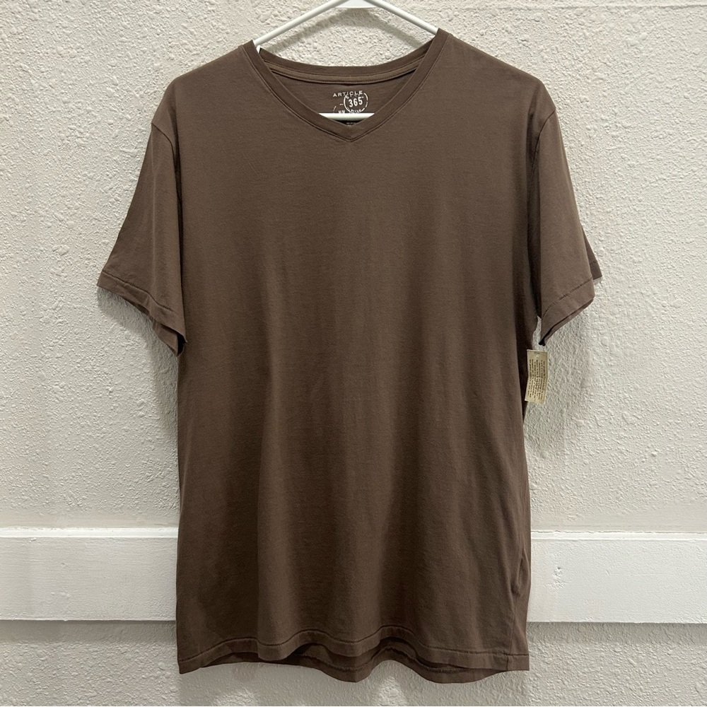 Article 365 Men's V-Neck Washed Jersey Brown Tee NEW M